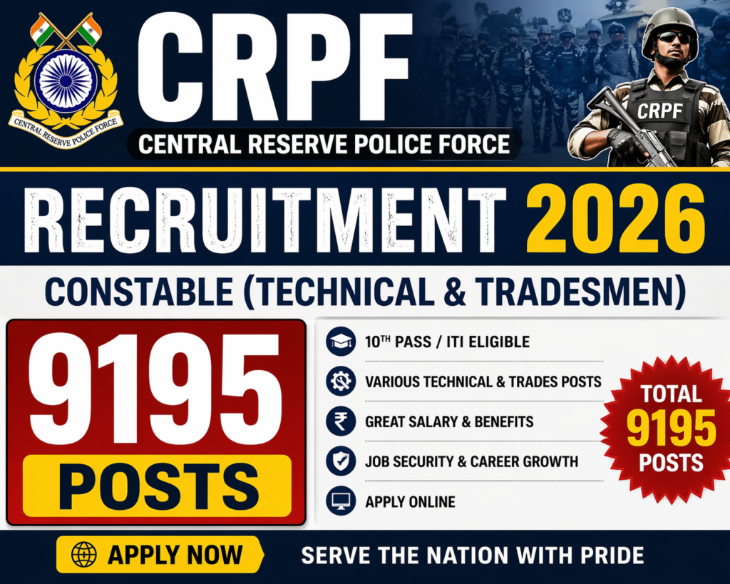 CRPF Recruitment 2026 Notification: 9195 Constable Posts – Apply Online
